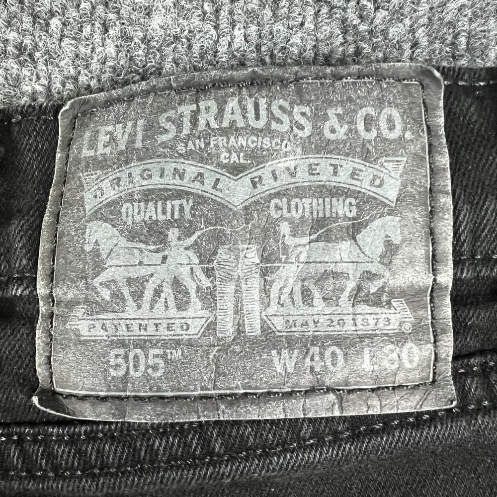 Levi's 505‎ Jeans Mens 38x28 Black Dark Wash Denim Cotton Mid Rise Straight Leg